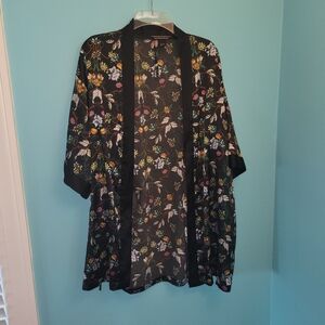 Victoria's Secret Black Floral Satin Robe sz. Small